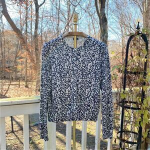 J.Crew Black White Floral Botanical Cardigan Sweater